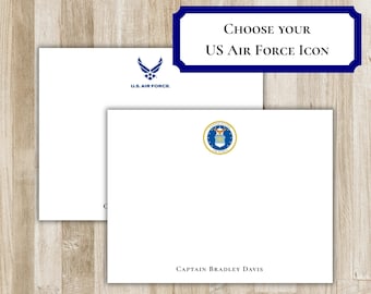 Gepersonaliseerde briefpapierset US Air Force / briefpapier | Platte notitiekaarten United States Air Force