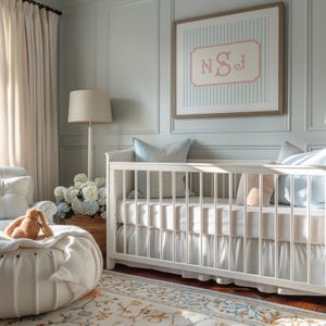 Monogramm-Kinderzimmer-Kunst - GEDRUCKTE oder DRUCKBARE Digitale PDF-Datei | Gestreifter Baby Junge und Mädchen Kunstdruck | Preppy über Krippe Art
