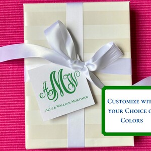 Monogram gift tags. Choose from 12 monogram options. customize in color of your choice. monogram gift tags and monogram stickers. matching monogram stationery and monogram notepads available. customize and personalize with your name and initials.