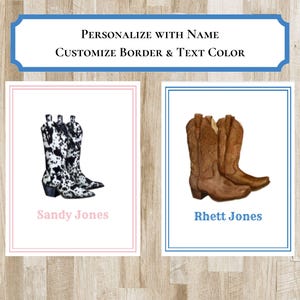 Cartes de correspondance pliées personnalisées « Bottes de cowboy » | Papeterie pour elle et lui | Personnalisez-le avec le nom et la couleur | Cadeau d'enterrement de vie de jeune fille | Cadeau d'hôtesse
