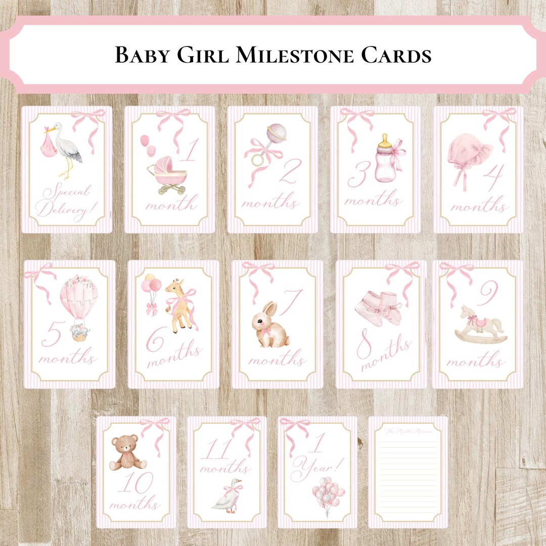 Baby Girl Milestone Cards PRINTED or DIGITAL PRINTABLE Option | Preppy ...
