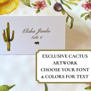 Cartões de lugar do cacto Saguaro | Cartões de casamento | Cartões de assento para barracas de mesa de jantar | Barracas de mesa de cactos do deserto | Arte personalizada exclusiva