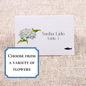 Floral Place-Cards | Wedding Place Cards | Dinner Table Tents Seating Cards | Choose your own flower: Hydrangea Orchid Magnolia Peony Rose