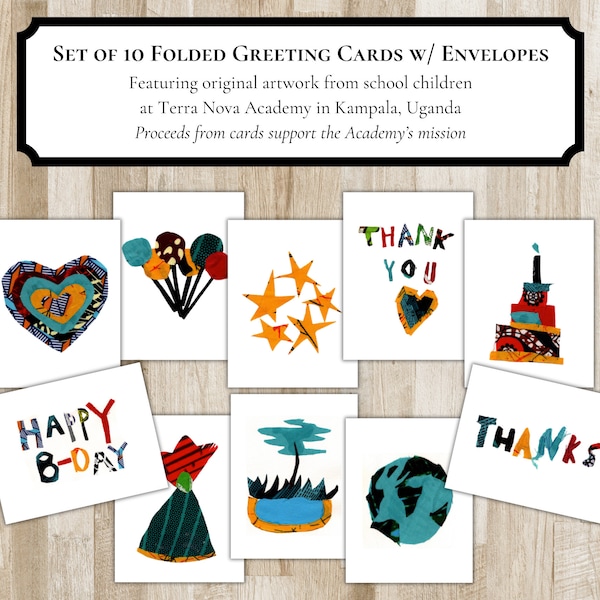 Traditional African Greeting Cards | Set of 10 Blank Cards | Birthday Cards & Thank You Cards - Featuring Original African Artwork