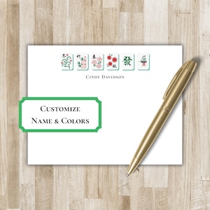 Personalized Mahjong Stationery | Mah Jong Flat Notecards | Mahjong Gift | Customize with Name