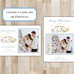Family Nativity Christmas Card | Religious Holiday Card | Christian Photo Card | Digital File or Printed | Landscape or Portrait | 2-Sides