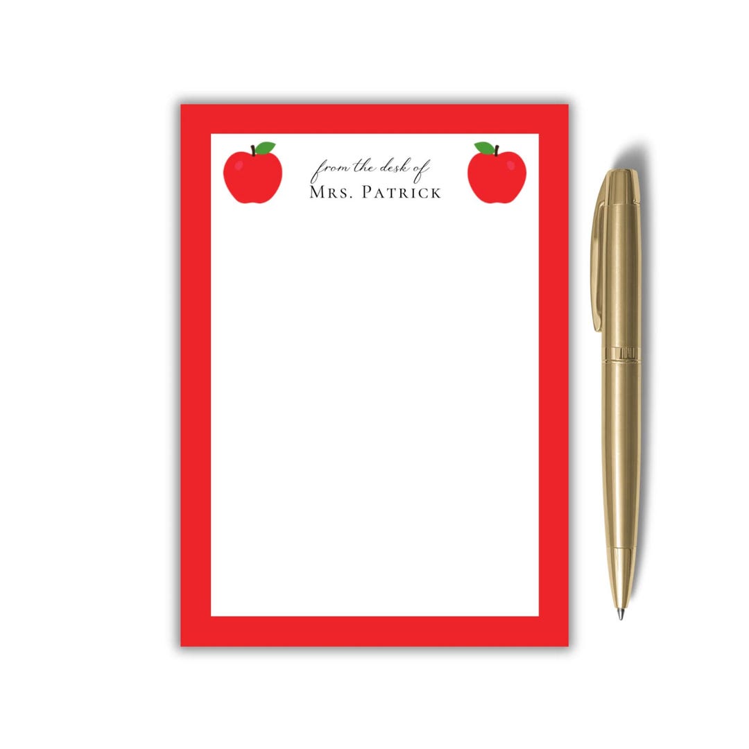 Personalized Teacher Red Apple Notepad With Border | Teacher Gift - Etsy
