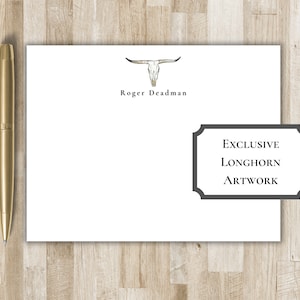 Conjunto de papelaria Longhorn personalizado | Cartões de nota Texas Longhorn | Presente do Texas | Papel de carta de presente de vaqueira de vaqueiro