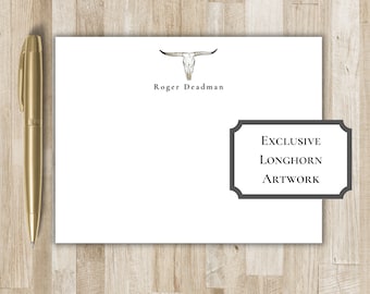Personalisierte Longhorn Briefpapier-Set | Karte mit Texas Longhorn | Texas Geschenk | Cowboy Cowgirl Geschenk stationär