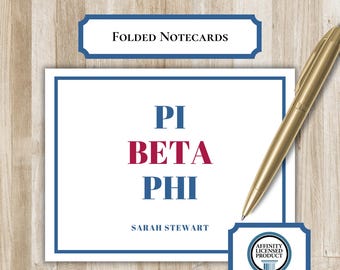 Personalized Folded Pi Beta Phi Notecards |  Personalized Pi Phi Stationery | Pi Beta Phi Sorority Notecards