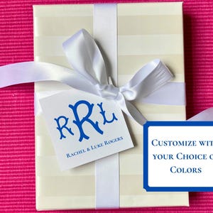 Monogram gift tags. Choose from 12 monogram options. customize in color of your choice. monogram gift tags and monogram stickers. matching monogram stationery and monogram notepads available. customize and personalize with your name and initials.
