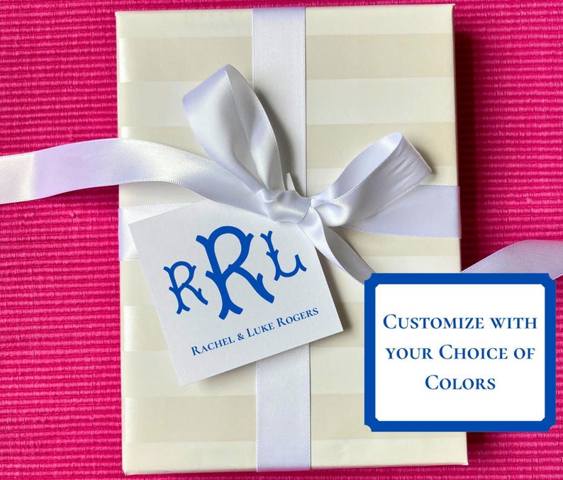 Monogram gift tags. Choose from 12 monogram options. customize in color of your choice. monogram gift tags and monogram stickers. matching monogram stationery and monogram notepads available. customize and personalize with your name and initials.
