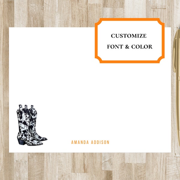 Personalized Cowgirl Boots Stationery | Cowboy Boots Notecards | Texas / Arizona / Oklahoma / Tennessee Gift