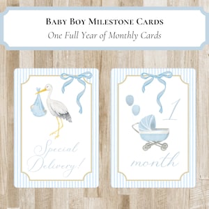 Cartões de marcos para bebês meninos | Cartões de fotos elegantes para o mês | Marcadores de mês para bebês meninos | Presente de chá de bebê | Cartões de memória do primeiro ano do bebê menino