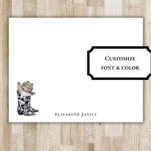 Gepersonaliseerde Cowgirl Laarzen & Cowboyhoed Briefpapier | Cowboylaarzen Notitiekaarten | Texas/Arizona/Oklahoma/Tennessee cadeau