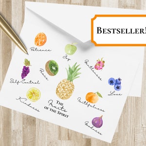 Frutas do espírito Notecards | Fruto do Espírito Papelaria Dobrada/Estacionário | Artigos de papelaria da Bíblia | Estacionário Cristão