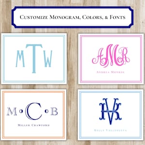 Tarjetas de notas con monogramas plegables / Papelería con bordes personalizados / Papelería con iniciales de monograma personalizadas / Juego de papelería elegante