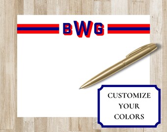 Block Monogram Stripe Stationery | Personalized Stationary | Colorful Personalized Notecards | Preppy Custom Monogram