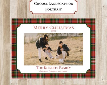 Tartan Plaid Christmas Photo Card | Preppy Holiday Card | Xmas Plaid Photo Card | Printed or PDF File | 2-Sided Card