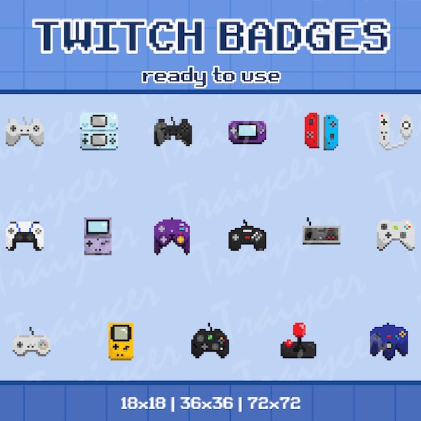 17x Controller Pixel Sub Badges / Bit Badges - Twitch | 8 bit