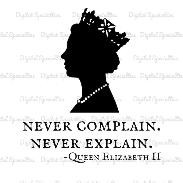 RIP Queen Elizabeth II SVG, Queen Elizabeth svg, Queen Elizabeth Mug, Never Complain Never Explain Motto, Print on Demand, Commercial Use