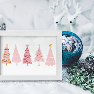 Christmas Trees PNG, Pink Hand Drawn, Christmas Saying, Merry Christmas ...