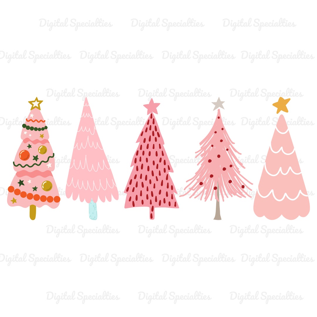 Christmas Trees PNG, Pink Hand Drawn, Christmas Saying, Merry Christmas