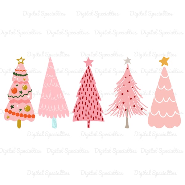 Christmas Trees PNG, Pink Hand Drawn, Christmas Saying, Merry Christmas, Digital Download, Sublimation Design, Graphic Clipart Shirt