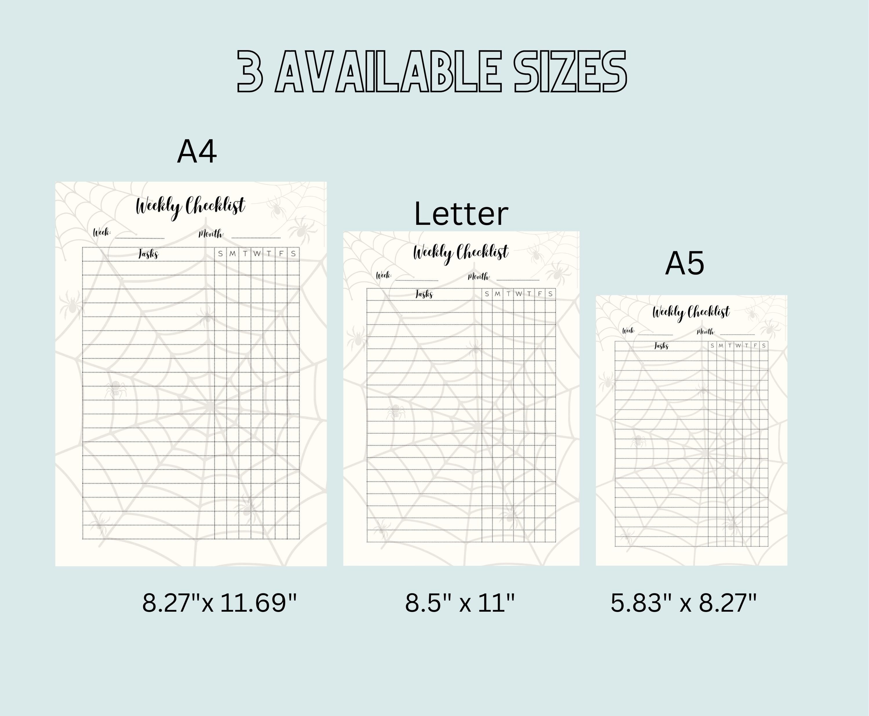 Printable daily and weekly checklist spiderweb theme etsy