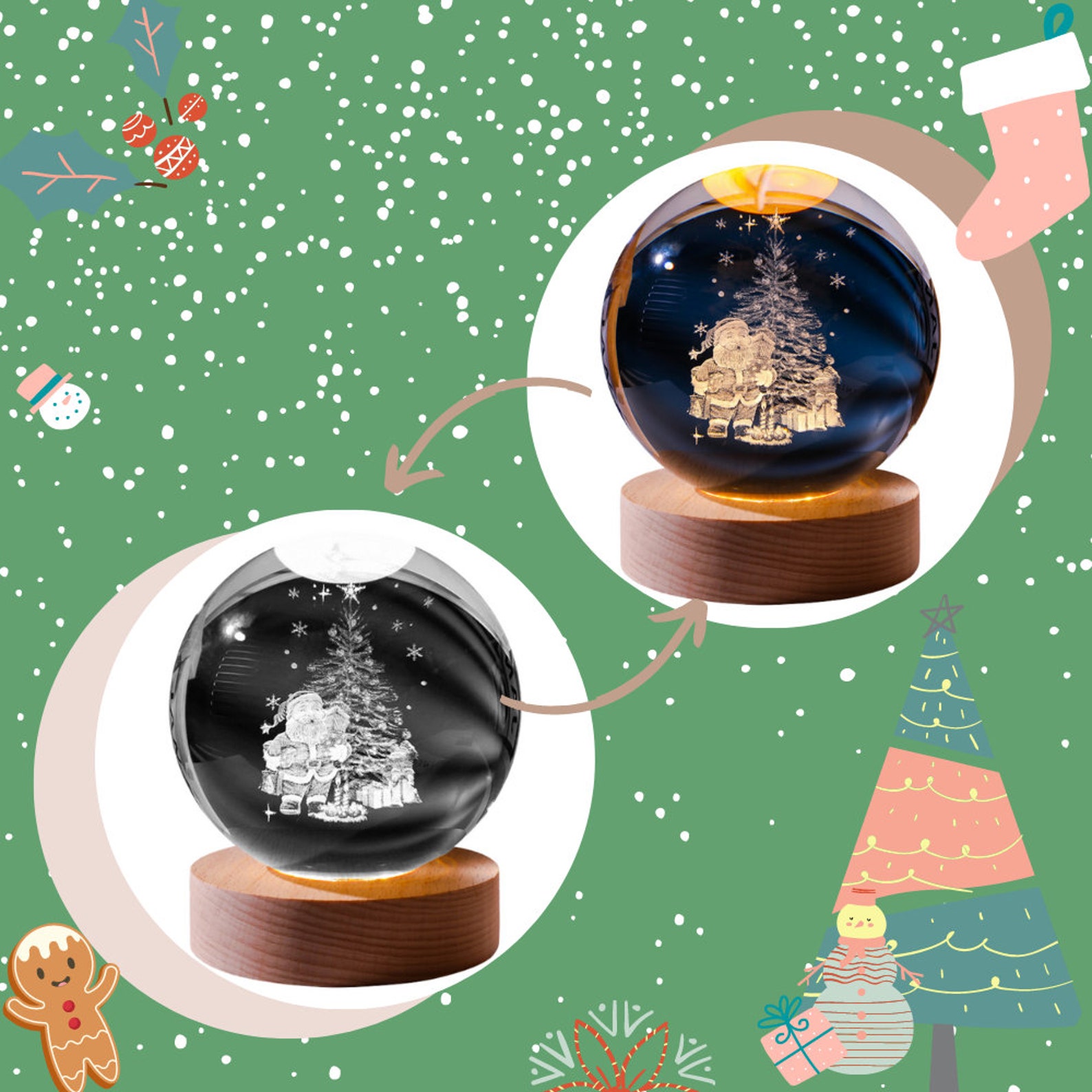 3D Crystal Ballcrystal Ballsnow Globewith LED Lightssanta Etsy