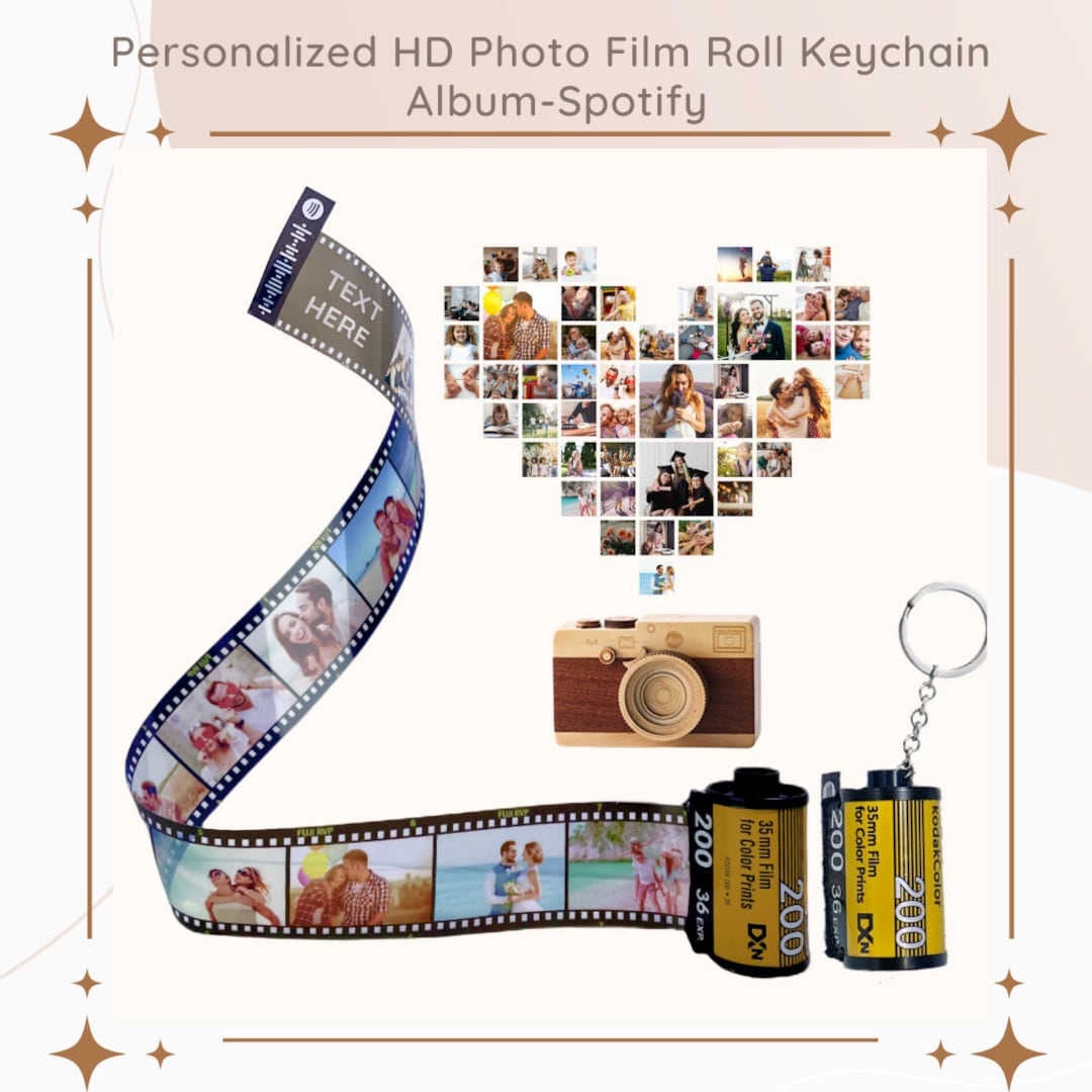 Film Roll Keychain Spotify, Personalized Custom Memory Photo Camera