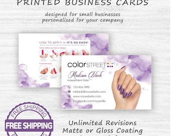 Color Street Printed Business Cards - Small Business Card Design - Double Sided - Premium 16pt -  Independent Nail Stylist - Free Shipping