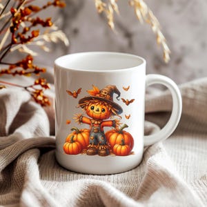 Cute Scarecrow Halloween Mug, Autumn Fall Kitchen Decor, Coffee Lovers Mug, Trick or Treat Mug, Trending Halloween Mug, Kids Halloween Mug