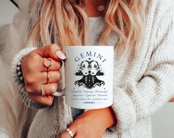 Gemini Zodiac Mug, Astrology Coffee Lover Gift, May June Birthday, Cosmic Sign Ceramic Cup