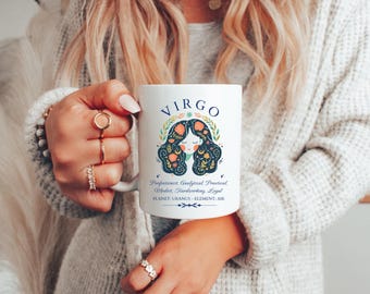 Taza del zodiaco Virgo, regalo astrológico para amantes del café, cumpleaños de agosto y septiembre, taza de cerámica con signo cósmico