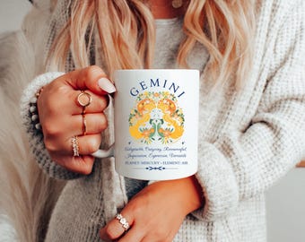 Gemini Zodiac Mug, Astrology Coffee Lover Gift, May June Birthday, Cosmic Sign Ceramic Cup