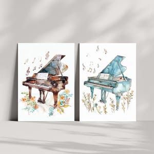 Watercolor Piano with Flowers Art, Whimsical Floral Piano decor, Music Lover Print, Mother&#39;s Day Gift, Summer Art Decor