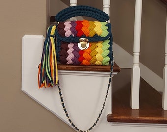 WOVEN SHOULDER BAG For Mothers Day Gift Ideas, Handmade Knitted Bag, Crochet Colorful Bag, Crochet Shoulder Bag