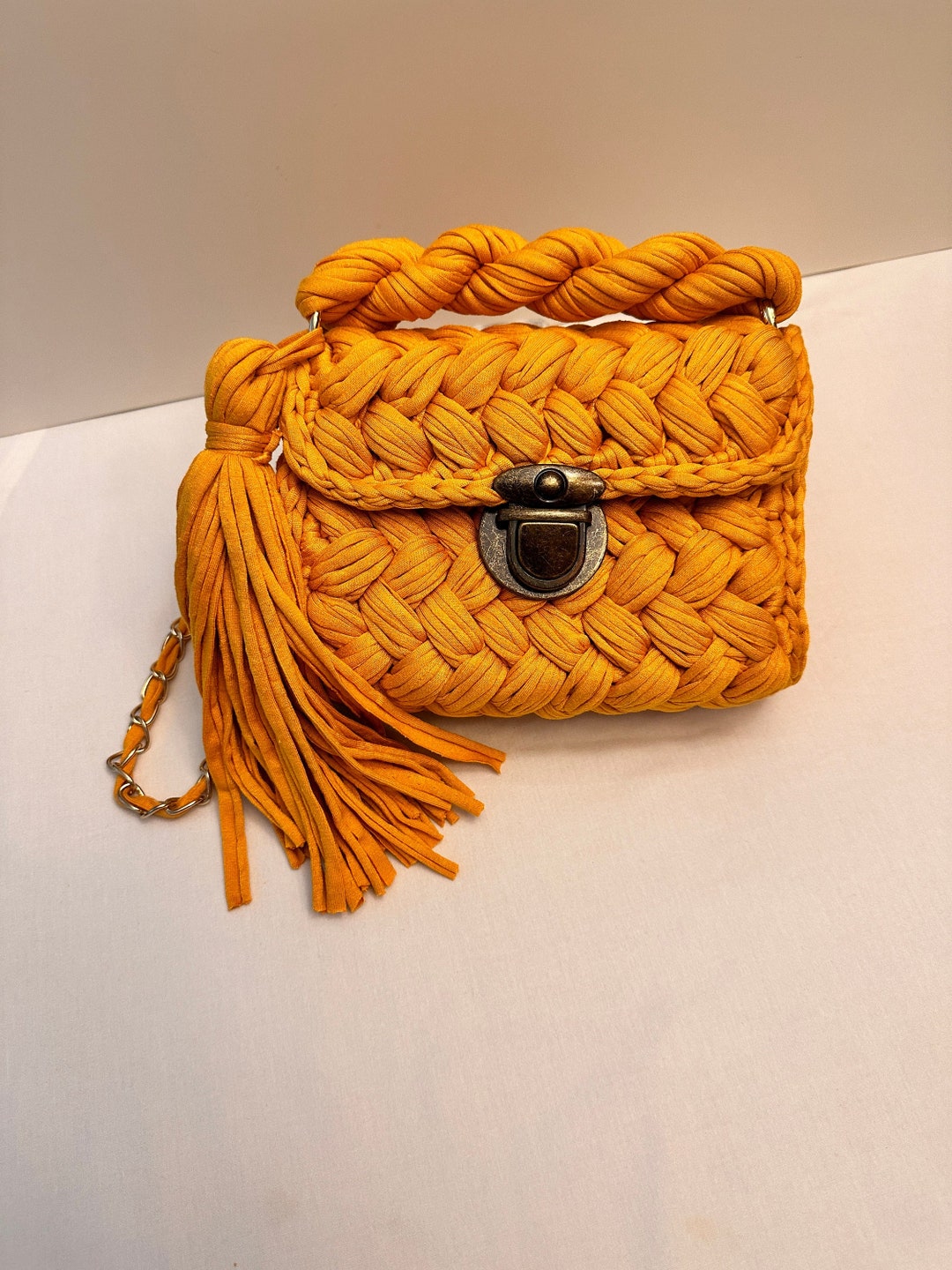 Small Knitted Bag From US, Woven Mustard Crossbody Bag, Designer ...