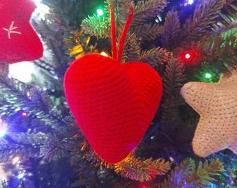 Handmade Christmas Tree Ornament/ Crochet Red Heart/ Christmas Gift For Home Décor