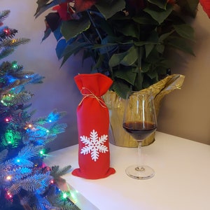 Holiday Décor Wine Bottle Holder/Christmas Gift/Snowflake Themed Bottle Case/ Chic Gift For Him Or Her