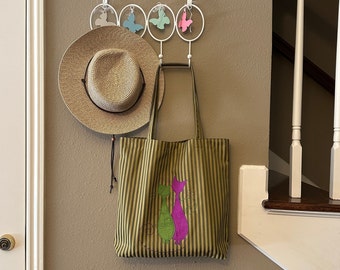 Fun Tote Bag With Cute Cats/ Aesthetic Tote With Pockets Gift For Her/  Weekender Bag