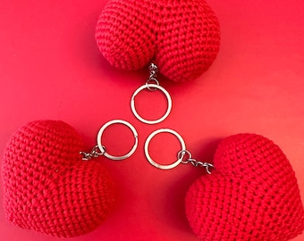 Crochet Hearts Keychain, Amigurumi Heart Key Holder,  Stuff Accessories, Knitted Heart Keychain, Handknit Heart, Valentines Day Gift