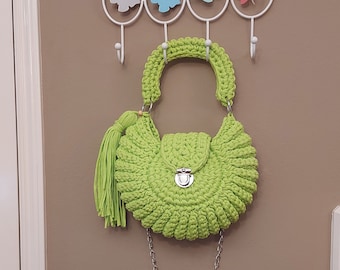 Next Day Shipping Bag/Handmade Bag For Mother's Day Gift/Woven Bag/Crochet Bag/Knitted Bag/Green Bag/Designer Bag/Luxury Bag/Shoulder Bag