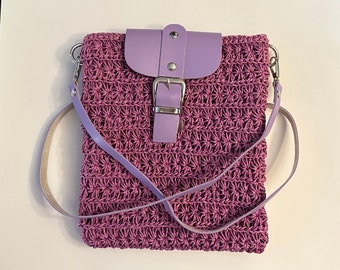 Bohemian Straw Bag/ Vegan Leather/Women's Shoulder Bag/ Handmade Bohemia Bag/ Mini Crossbody Bag