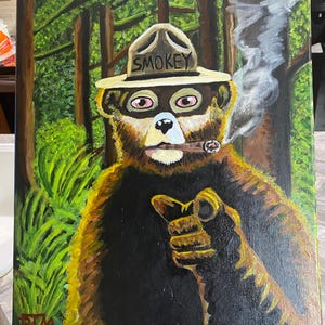 Smokey med en Doobie 16 x 20 akrylmålning