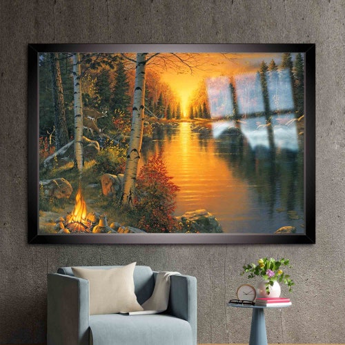 Tempered Glass, Wall Decor, Glass shops Printing, Sunset Forest Landscape, Sunset Tempered Glass, River View Glass Art,