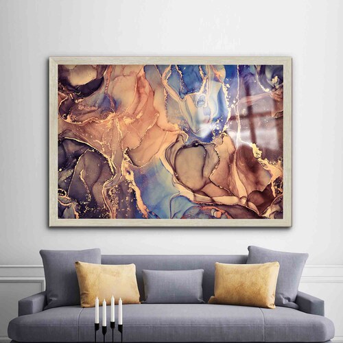 Wall Decoration, Wall Decor, Glass, Brown And Blue Marble, Brown shops Tones Marble Glass Wall Art, Alcohol Ink Glass Wall Art,