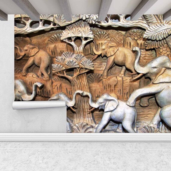 Sculpture Mural Elephant Wallpaper Animal Wallpaper Statue - Etsy