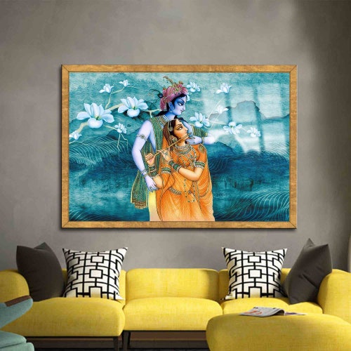 Mural Art, Glass Wall Art, Glass Art, Radha Krishna Hindu Couple, Reproduction Glass Decor, shops Indian Wall Decoration, Famous Glass,